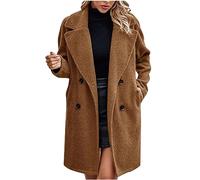 Mrat Winter Coats for Women Uk Clearance Teddy Fleece Jacket Warm Sherpa Wool Blend Coat Ladis Elegant Trench Coat Outwear Windproof Overcoat Mid-Length Pea Coat with Buttons Plush Thicken Cardigan