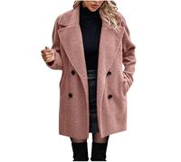 Mrat Winter Coats for Women Uk Clearance Teddy Fleece Jacket Warm Sherpa Wool Blend Coat Ladis Elegant Trench Coat Outwear Windproof Overcoat Mid-Length Pea Coat with Buttons Plush Thicken Cardigan