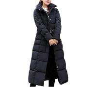 Mrat Winter Jackets for Women UK Clearance Maxi Faux Fur Hooded Puffer Down Coat Longline Quilted Jacket Thermal Jacket Solid Zip Warm Padded Overcoats Outerwear Windproof Coat Loose Thick Parka Coat