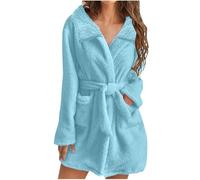 Mrat Women Dressing Gown Hooded Fleece Plush Short Bathrobe Teddy Fleece Robe Lightweight Nightwear Soft Sleepwear Flannel with Belt Pajamas Plus Size Comfy Luxury Towelling