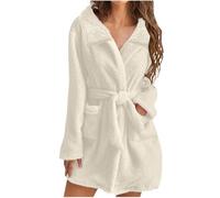 Mrat Women Dressing Gown Hooded Fleece Plush Short Bathrobe Teddy Robe Lightweight Nightwear Soft Sleepwear Flannel with Belt Pajamas Plus Size Comfy Luxury