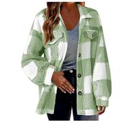 Mrat Women Flannel Plaid Shacket Plush Fleece Zip Up Jackets Hooded Shirts Ladies Long Sleeve Winter Coats Pockets Trench Coat Fluffy Fuzzy Checked Tops Pullover 8 10 12 14 16 18 20 22 s UK