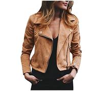 Mrat Women Jacket Trucker Biker Jackets Faux Suede Utility Bomber Jackets Asymmetric Zipper Cropped Tops Moto Flight Jacket Long Sleeve Open Front Short Coat Ladies Y2K Aesthetic Streetwear S-XXL