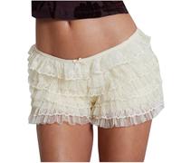 Mrat Women Lace Ruffle Shorts Lolita Bloomers Y2k Fairy Layered Frill Bottoms Cute Fluffy Micro Shorts Pettipants Elastic Waist Sexy Boy Shorts Club Daily Sweet Bottoms Kawaii Dance Loungewear Sale