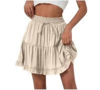 Mrat Women Mini Skirt with Built-in Shorts Frill Cupcake High Waisted Drawstring Ruffle Flared Skirt Pleated A Line Tiered Drawstring Skirts Elegant Cake Skirts Beach Tennis School Party Vacation