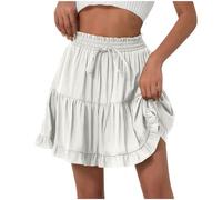 Mrat Women Mini Skirt with Built-in Shorts Frill Cupcake High Waisted Drawstring Ruffle Flared Skirt Pleated A Line Tiered Drawstring Skirts Elegant Cake Skirts Beach Tennis School Party Vacation