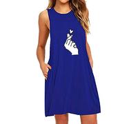 Mrat Women Nighties Sleeveless Ladies Cotton Print Nightdress Loungwear Sleepwear A-Line Casual Nightdress Sexy Nightgowns Loose Comfy Nightshirt UK Soft Baggy Pyjamas House Dress Large Sizes