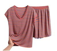 Mrat Women Pyjamas Set 2 Pieces Striped Outfits Cap Sleeve Sleepwear Summer Shirts Tops Wide Leg Shorts With Pockets Pants Nightwear PJ Set Modal Comfy Soft Loungewear Homewear Sleepwear s