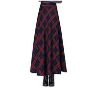 Mrat Women Skirts Plaid Ruffled Pleated Maxi Skirt Holiday High-Rise Waist Long Skirt Tartan Skirt Elastic Waist A-Line Gypsy Skirts Vintage RARA Flared Skater Knee Length Midi Swing Dress UK Deals