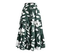Mrat Women Summer Maxi Skirt Ruched Elastic Waist Skirts Ladies Elegant Floral Print Skirts Casual Ruffle Flowy Swing Tiered Pleated A-Line Skirt Drawstring Long Dress Pockets Party s