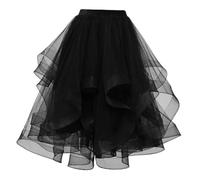 Mrat Women Tutu Tulle Skirt Elastic Waist Midi Skirts Layer Tiered A Line Skirts Party Asymmetrical Mesh Swing Skirt Pleated Irregular Flowy Dress Underskirt Petticoat Prom Ballet Dance Birthday