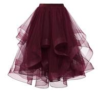 Mrat Women Tutu Tulle Skirt Elastic Waist Midi Skirts Layer Tiered A Line Skirts Party Asymmetrical Mesh Swing Skirt Pleated Irregular Flowy Dress Underskirt Petticoat Prom Ballet Dance Birthday