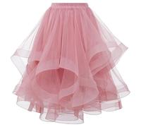 Mrat Women Tutu Tulle Skirt Elastic Waist Midi Skirts Layer Tiered A Line Skirts Party Asymmetrical Mesh Swing Skirt Pleated Irregular Flowy Dress Underskirt Petticoat Prom Ballet Dance Birthday