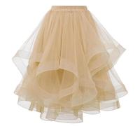Mrat Women Tutu Tulle Skirt Elastic Waist Midi Skirts Layer Tiered A Line Skirts Party Asymmetrical Mesh Swing Skirt Pleated Irregular Flowy Dress Underskirt Petticoat Prom Ballet Dance Birthday