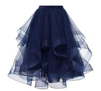 Mrat Women Tutu Tulle Skirt Elastic Waist Midi Skirts Layer Tiered A Line Skirts Party Asymmetrical Mesh Swing Skirt Pleated Irregular Flowy Dress Underskirt Petticoat Prom Ballet Dance Birthday