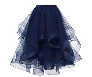 Mrat Women Tutu Tulle Skirt Elastic Waist Midi Skirts Layer Tiered A Line Skirts Party Asymmetrical Mesh Swing Skirt Pleated Irregular Flowy Dress Underskirt Petticoat Prom Ballet Dance Birthday