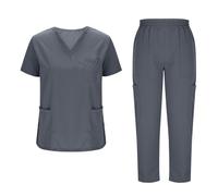 Mrat Women Uniform Scrubs Set Nursing Workwear Suits Short Sleeve V Neck Tunic Top and Straight Leg Trousers Lightweight Medical Uniforms Work Utility for Healthcare,Cosmetology,Pet Shop,Beauty Center