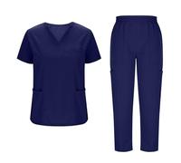 Mrat Women Uniform Scrubs Set Nursing Workwear Suits Short Sleeve V Neck Tunic Top and Straight Leg Trousers Lightweight Medical Uniforms Work Utility for Healthcare,Cosmetology,Pet Shop,Beauty Center
