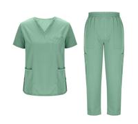 Mrat Women Uniform Scrubs Set Nursing Workwear Suits Short Sleeve V Neck Tunic Top and Straight Leg Trousers Lightweight Medical Uniforms Work Utility for Healthcare,Cosmetology,Pet Shop,Beauty Center