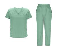 Mrat Women Uniform Scrubs Set Nursing Workwear Suits Short Sleeve V Neck Tunic Top and Straight Leg Trousers Lightweight Medical Uniforms Work Utility for Healthcare,Cosmetology,Pet Shop,Beauty Center