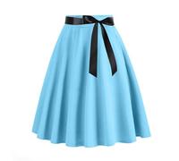 Mrat Women Vintage A-Line Skirt 1950s Retro Hepburn Style Swing Skirts with Belt Ladies Elegant Lace Up Elastic High Waist Midi Skirt Pleated Flared Knee Length Rockabilly Skirts Party Cocktail