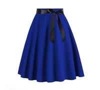 Mrat Women Vintage A-Line Skirt 1950s Retro Hepburn Style Swing Skirts with Belt Ladies Elegant Lace Up Elastic High Waist Midi Skirt Pleated Flared Knee Length Rockabilly Skirts Party Cocktail