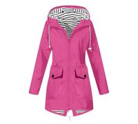 Mrat Women Waterproof Rain Jacket Lightweight Hooded Long Raincoat Sunscreen Outdoor Reusable Quick Dry Pockets Drawstring Nylon Breathable Windproof Trench Coat Hiking Cycling Active Sun Protection