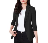 Mrat Women's 3/4 Sleeve Blazer Suit Elegant Open Front Business Work Office Jackets Casual Loose Fit Lightweight Cardigans Ladies Notch Lapels Collar One Button Suiting & Blazers Outerwear UK Trendy