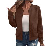 Mrat Women's Bomber Jackets Zip Up Long Sleeve Coats Lightweight Flight Jackets Textured Casual Trendy Baseball Coat Comfy Loose Sweatshirt Solid Color Cardigan Shacket Outwear Streetwear Uk Size 8-16