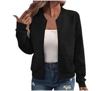 Mrat Women's Bomber Jackets Zip Up Long Sleeve Coats Lightweight Flight Jackets Textured Casual Trendy Baseball Coat Comfy Loose Sweatshirt Solid Color Cardigan Shacket Outwear Streetwear Uk Size 8-16