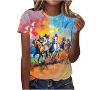 Mrat Women's Breathable Equestrian Shirt Riding Leisure Moisture-Wicking Short Sleeve Tee 3D Horse Embroidery,UPF 50+ Sun Protection Stretch Top Horseback Outdoor Activities UK 8 10 12 14 16 18 20 22
