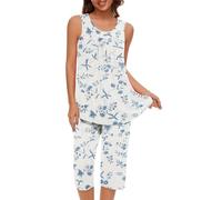 Mrat Women's Capri Pajama Sets Floral Print Sleeveless Sleepwear Top Capri Pants 2 Piece Loungewear Pjs Sets Co Ood Ladies Round Neck Nightwear Tank Vest Comfy Soft Pj Homewear Plus Size
