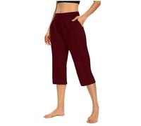 Mrat Women's Capri Pants 3/4 Length Trousers Cropped Joggers Sweatpants Soft Sports Running Gym Yoga Fitness Tracksuit Bottoms with Pockets Ladies Loose Fit Pant Straight Wide Leg Pant Stretch Bottom