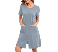 Mrat Womens Cotton Dressing Gown Lightweight Bathrobe for All Seasons Spa Hotel Sleepwear Ladies Zip Up Dressing Gown Robes Knee Length Comfortable Loungewear Daily Nightwear Cosy Kimono Bathrobe