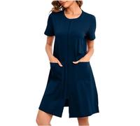 Mrat Womens Cotton Dressing Gown Lightweight Bathrobe for All Seasons Spa Hotel Sleepwear Ladies Zip Up Dressing Gown Robes Knee Length Comfortable Loungewear Daily Nightwear Cosy Kimono Bathrobe