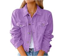 Mrat Women's Denim Jacket Ladies Vintage Short Jean Crop Button Jacket Y2K Aesthetic Top Casual Slim Fit Streetwear Lightweight Stretchy Trucker Jackets Pockets Coat 8 10 12 14 16 18 s
