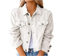 Mrat Women's Denim Jacket Ladies Vintage Short Jean Crop Button Jacket Y2K Aesthetic Top Casual Slim Fit Streetwear Lightweight Stretchy Trucker Jackets Pockets Coat 8 10 12 14 16 18 s