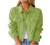 Mrat Women's Denim Jacket Ladies Vintage Short Jean Crop Button Jacket Y2K Aesthetic Top Casual Slim Fit Streetwear Lightweight Stretchy Trucker Jackets Pockets Coat 8 10 12 14 16 18 s