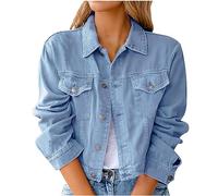 Mrat Women's Denim Jacket Ladies Vintage Short Jean Crop Button Jacket Y2K Aesthetic Top Casual Slim Fit Streetwear Lightweight Stretchy Trucker Jackets Pockets Coat 8 10 12 14 16 18 s