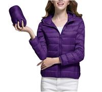 Mrat Women's Down Jacket Clearance Lightweight Hood Puffer Jacket Packable Down Feather Jacket Casual Loose Quilted Jacket Ladies Solid Color Padded Jackets Bubble Jacket Overcoats Winter Warm Outwear
