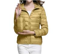 Mrat Women's Down Jacket Lightweight Hood Puffer Jacket Packable Down Feather Casual Loose Quilted Ladies Solid Color Padded Jackets Bubble Overcoats Winter Warm Outwear