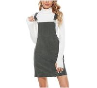 Mrat Women's Dress Corduroy Dungarees Sleeveless Vintage Cami Dresses A-Line Mini Overall Dress Pinafore Ladies Teen Girls Casual Party Solid Color Strap Short Overalls