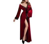 Mrat Women's Dressing Gown Sexy Gold Velvet Long Bathrobe Sleepwear Homewear Nightgown Winter Warm Thick Housecoat Long Sleeve Side Split Dress Plus Size Robe Luxury Loungewear Nightdress