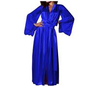 Mrat Womens Dressing Gown Sexy Lace Silk Lingerie Bathrobe Soft Kimono Robe with Belt Ladies Solid V-Neck Long Nightwear Sleepwear Nightdress Bridesmaid Dressing Gowns Pajamas Loungewear S-5XL