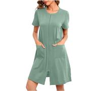 Mrat Womens Dressing Gown Sleepwear Lightweight Bath Robe Short Sleeve Solid Color Loungewear Warm Bathrobe Cosy Kimono Sleepwear Housecoat Nightwear Zip Up Towelling Robe Casual Loose Nightgown