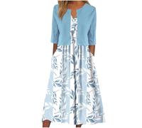 Mrat Womens Elegant Dress Suits Two Piece Cardigans Set Short Sleeve Cropped Cardigan Tops Floral Print Maxi Dresses Summer Casual Outfits Ladies Work Office Wedding Guest Bridesmaid Party Cocktail UK