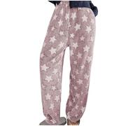Mrat Women's Fleece Pyjama Bottoms Teddy Fleece Pants Star Plush Fluffy Loungewear Comfy Soft Winter Warm Sleepwear Elasticated Waist Wide Leg Pjs Pant Ladies Loose Fit Yoga Pants Joggers UK Size 8-16