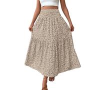 Mrat Women's Floral Skirts Elasticated Waist Midi Summer Skirt Swing A Line Boho Skirts Soft Comfy Bohemia Elegant Long Dresses Swing Basic Flowy Skirt Party Club Holiday Vacation Beach Travel