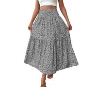 Mrat Women's Floral Skirts Elasticated Waist Midi Summer Skirt Swing A Line Boho Skirts Soft Comfy Bohemia Elegant Long Dresses Swing Basic Flowy Skirt Party Club Holiday Vacation Beach Travel