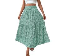 Mrat Women's Floral Skirts Elasticated Waist Midi Summer Skirt Swing A Line Boho Skirts Soft Comfy Bohemia Elegant Long Dresses Swing Basic Flowy Skirt Party Club Holiday Vacation Beach Travel
